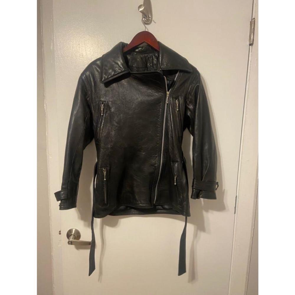Vintage Rare Henri Bendel New York Black Leather Belted Biker Jacket Size 4 - Picture 8 of 10